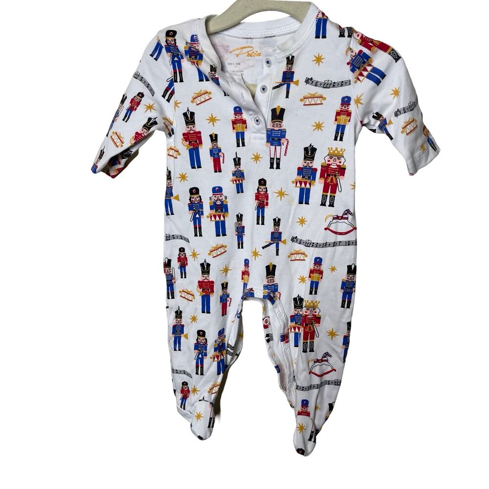 Petidoux Nutcracker Holiday Christmas Footie Pajama Bodysuit White Kids 0-3M